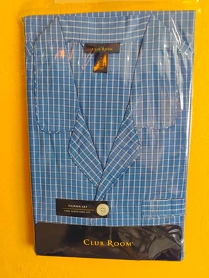New Men's Size Small Club Room Blue & White Checkered Long Sleeve Pajama Set - Image 1 of 3