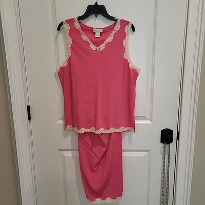 Женские пижамы Morgan Taylor Intimates размер XL розовые шелковистые мягкие кружевная отделка PJ 2 шт. комплект - Изображение 1 из 4