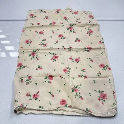 vintage pillowcase standard pink floral roses cotton metal zip mcm retro - Image 1 of 4