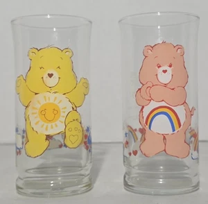 Funshine Bear & Cheer Bear Vintage Pizza Hut Care Bears Collector Series Glas - Bild 1 von 9
