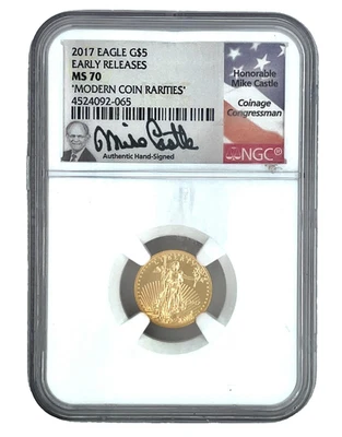 2017  1/10 oz Gold Eagle NGC MS70 Early Releases Mike Castle Signed - Image 1 of 4