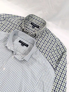 2) Two Mizzen Main Shirts Classic No Tuck Leeward Long Sleeve Button Up Plaid M - Picture 1 of 10