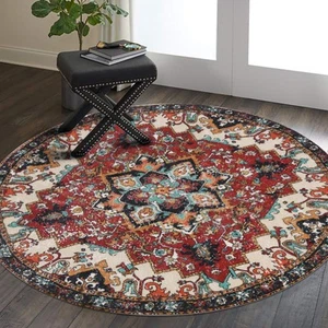 Traditional Oriental Round Area Rug  4 Diameter Non Slip Distressed Vintage Are - Picture 1 of 7