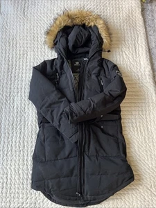 Womens Orolay Down Jacket Large Black Fur Trim Hood - Picture 1 of 11