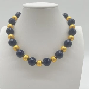 Vintage Chico’s Navy & Gold Statement Necklace Large Beads Toggle Clasp 19” - Picture 1 of 5