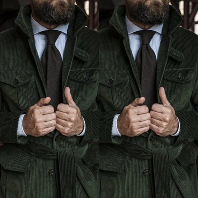 Chaqueta de safari de pana verde para hombre clásica fiesta invierno ropa exterior para hombre abrigo de caza Foto 1 de 4