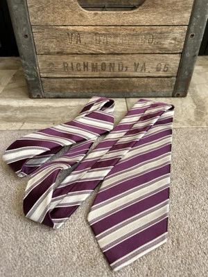 Corbata KITON 7 pliegues 100% seda - rayas moradas y blancas - 3 3/4" Foto 1 de 4