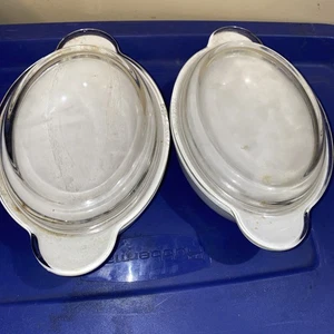 2 Corning Ware White Oval 14 Oz Casserette Casserole Dishes P-14-B, Lids - Picture 1 of 3