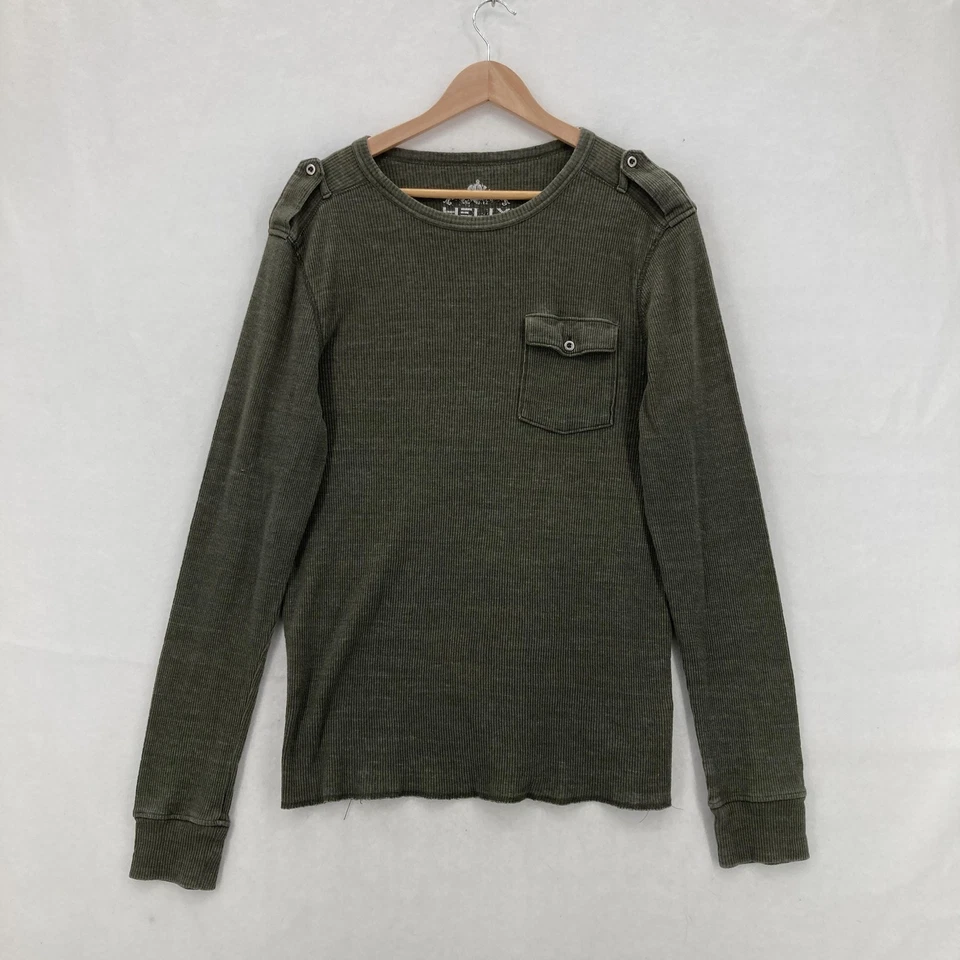 Camisa Helix Para Hombres Mediana Verde Térmica Acanalada Manga Larga Hombro Charreteras Y2K Foto 1 de 4