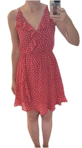 H&M Damen Minikleid 8 (S) rot gepunktet Chiffon Cinched Taille ärmellos - Bild 1 von 4