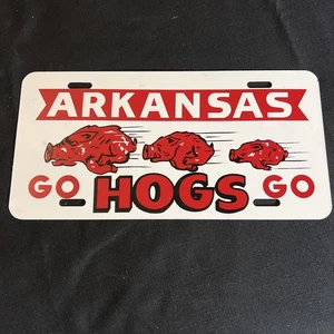 Vintage ARKANSAS Razorbacks "Go HOGS Go" Booster Aluminum License Plate - Picture 1 of 6