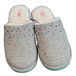 Pantofole Justice Ragazze Taglia 4/5 Slip On Scuff Grigio con Paillettes Multicolore Nuove con etichette - Foto 1 di 4