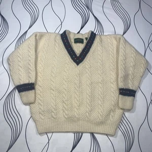 Vintage Embassy Row Wool Cable Knit Sweater Cricket Tennis Preppy V-neck Medium - Picture 1 of 12
