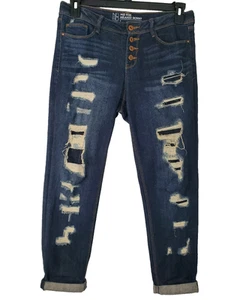 No Boundaries Jeans Juniors Womens 9 Blue Button Fly Relaxed Skinny Distressed - Picture 1 of 11