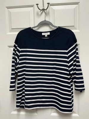 BRECKENRIDGE WOMAN TOP PLUS SIZE 1X 3/4 SLEEVES NAVY & WHITE STRIPES NWOT NEW - Image 1 of 3
