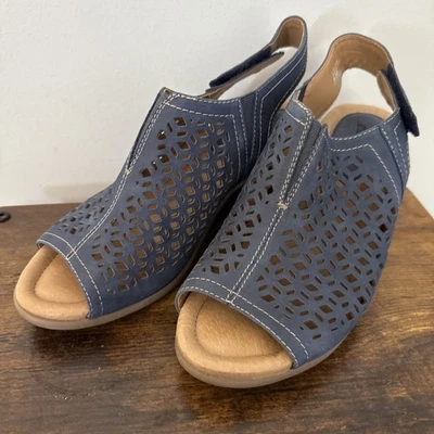 Sandalias Earth Cascade Cuero Correa Azul Cuñas Tacones Corte Eslinga 8.5 Foto 1 de 4