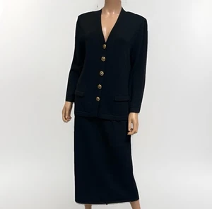 St John 2 Pc Knit Black Jacket and Skirt Set Size 10 - Picture 1 of 22