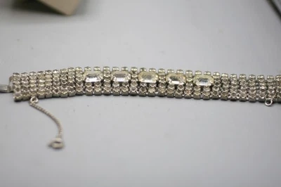 Pulsera vintage de diamantes de imitación transparentes firmada en blanco de 6 filas 7" P18 Foto 1 de 4