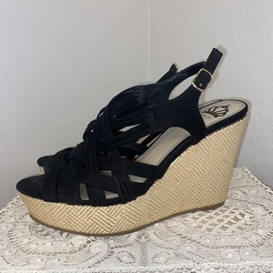 Fergalicious Shoes by Fergie Marilyn Strappy Platform Wedges Sandals 10 Black - Picture 1 of 10