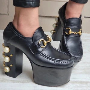 Gucci Vegas Horsebit Black Leather Platform Loafers Shoes Heels EU 35 UK 2 £882 - Picture 1 of 20