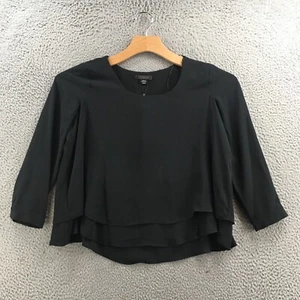 Metaphor Chiffon Blouse Top Womens M Black 3/4 Sleeve Crew Neck Pullover NEW - Picture 1 of 17