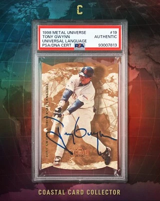 Metal Universe #19 1998 Tony Gwynn Universal Language Padres firmado automático PSA ADN Foto 1 de 2