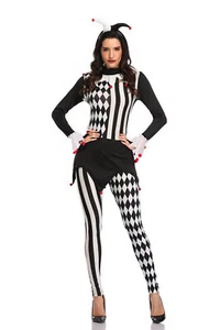 Ladies Jester Costume Womens Halloween Harlequin Clown Fancy Dress Outfit Adult - Picture 1 of 1