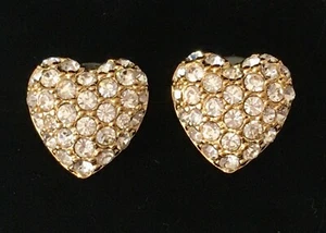 Vintage Swarovski Heart Shape Pave Clear Crystals Earring Gold Tone Pierced - Picture 1 of 17