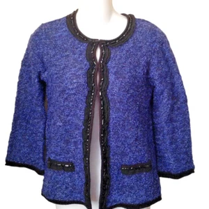 Cárdigan Suéter Colección JM Azul Negro Brillo Mangas 3/4 Boucle Talla PP NUEVO CON ETIQUETAS - Imagen 1 de 4