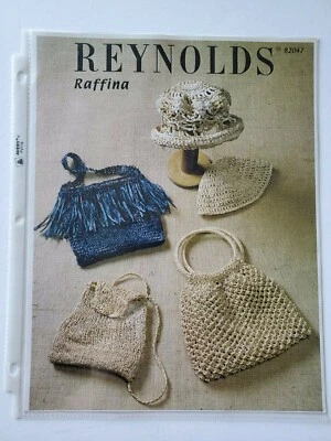 Reynolds Raffina Crochet Hat Cap Knitted Bags Pattern Knapsack Fringe #82047 - Image 1 of 3