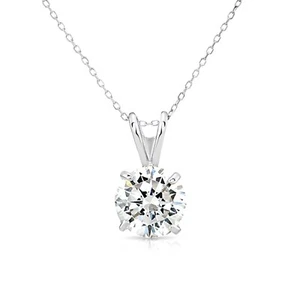 14K Solid White Gold Solitaire Round Brilliant Pendant Charm Necklace 4mm-9mm - Picture 1 of 17