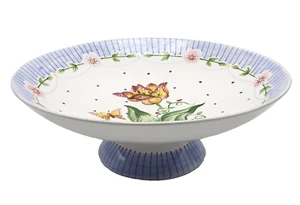Fußschale Casafina handbemalt floral Made in Portugal 11,5" weiß blau - Bild 1 von 12