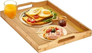 Large Wooden Serving Tray with Handles, Rectangular Bamboo Food Trays for Eating - Picture 1 of 7