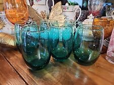 CRISA Goblet / Wine Glass Stemless Multi Purpose Teal  Aqua Blue 5" Mexico