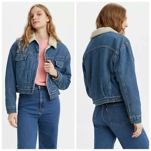 NWT $128 Levi's Heritage Sherpa Faux Fur Denim Trucker Jacket, Blue, Size XS - Picture 1 of 12