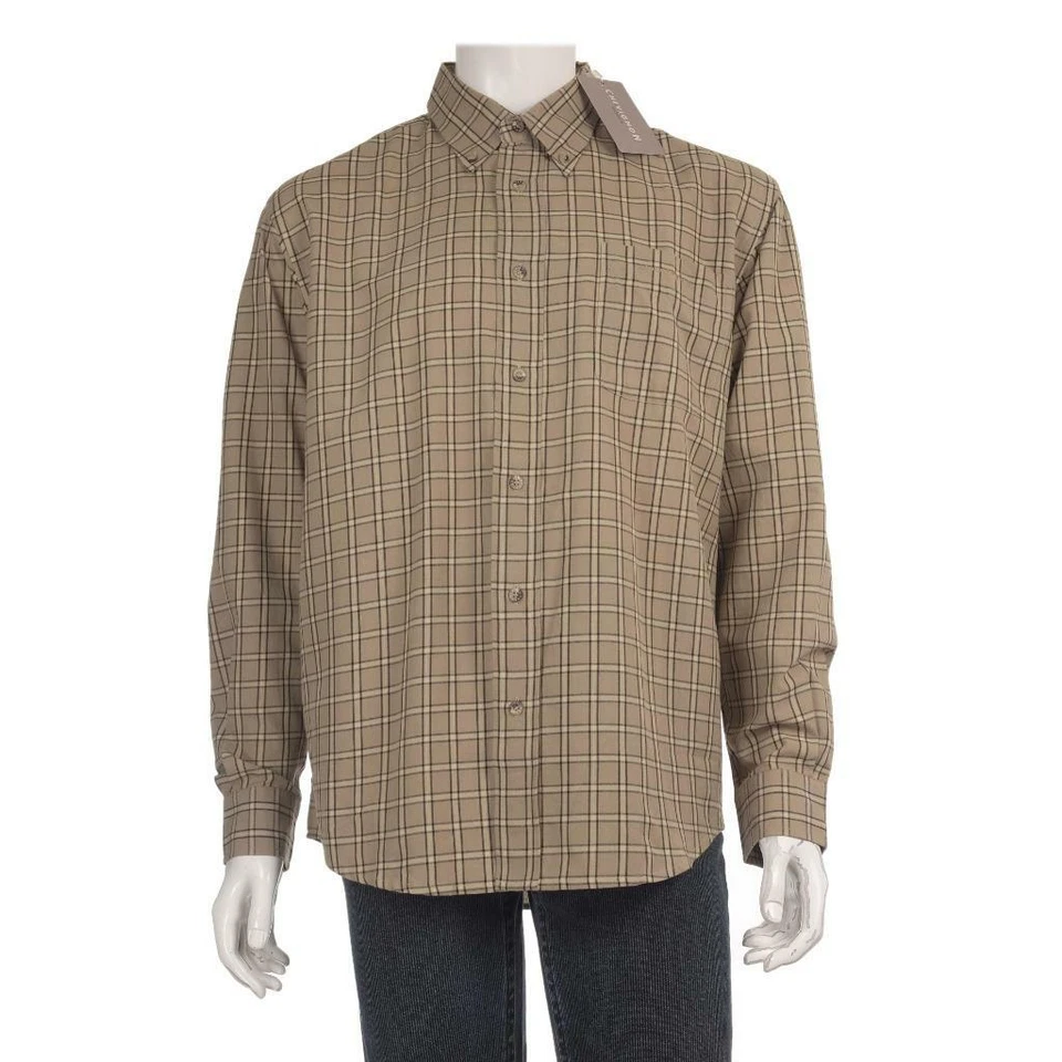 NWT CHEVIGNON Long Sleeve Shirt Sz XL FRANCE Plaid Brown 100% Cotton - Image 1 of 1