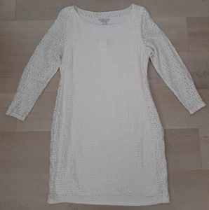 Banana Republic Womens Sheath Dress Size 12 Ivory Lace Like Midi Lined Cocktail - Picture 1 of 17