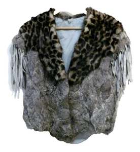 LADIES  NATURAL REAL RABBIT  FUR  JACKET VEST - GRAY - sz S - Picture 1 of 10