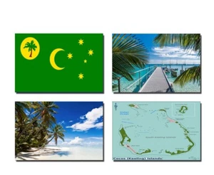 Set Of 4 Cocos (Keeling) Islands Fridge Magnets - Flag, Map And Landmarks - Picture 1 of 1