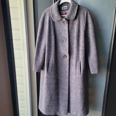 Vintage Jack Klein Long Coat Womens Brown Pink Tweed Wool Blend Made USA Lined - Image 1 of 4