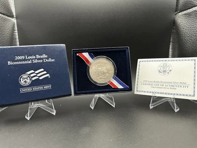 2009-P Louis Braille Bicentennial Silver Dollar Proof – Box & COA - Image 1 of 4
