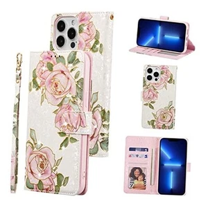 UEEBAI Wallet Case for iPhone 15 Pro, PU iPhone 15 Pro 6.1 inch White Rose - Picture 1 of 7