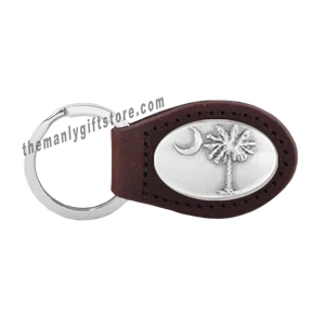Palmetto Tree Zep-Pro Leather Concho Key Fob brown keychain - Picture 1 of 1