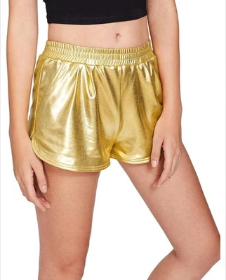 Pantalones Cortos Metálicos Dorados Cintura Elástica Para Mujer Poliéster Talla Pequeña S, Nuevos Foto 1 de 4