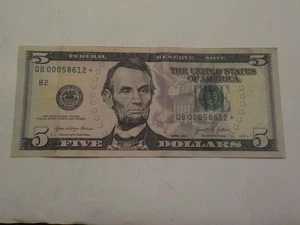 $5 Star Note Low Run Size 640K Low Serial Number Sheets QB00058612* Dollar Bill - Picture 1 of 4