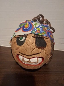 Vintage Hand Carved Pirate Coconut With Hanger - Picture 1 of 8