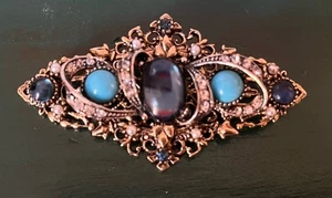 Spilla spilla tono oro vintage strass toni blu firmata ARTE - Foto 1 di 4