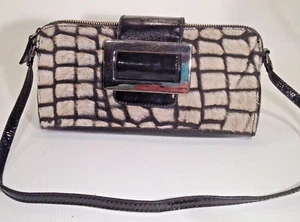 KATE LANDRY Clutch Shoulder Purse Faux Animal Print Black Patent Leather 5x10 - Picture 1 of 4