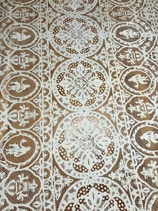Antique/Vintage Swiss Figural Tape Lace Tablecloth 64" x 126" Ivory Cotton - Picture 1 of 12
