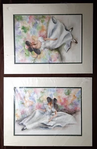 Set of 2 BRIGHT COLORFUL Watercolor PAINTINGS~Woman/Flowing Dress~INEZ STANDISH - Picture 1 of 14